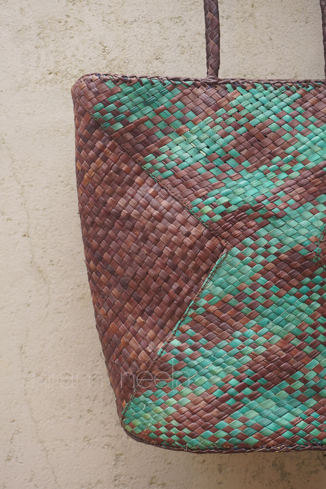 Green and brown handmade screwpine tote bag | Ladies handbag by Niram Neela