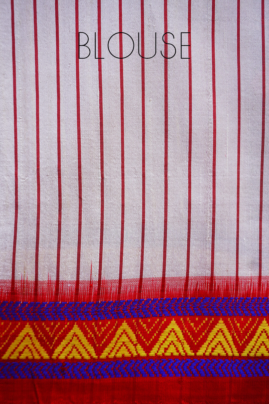 White and red Dongria silk saree - Niram Neela