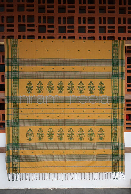 Ochre and green Sausar cotton saree - Niram Neela