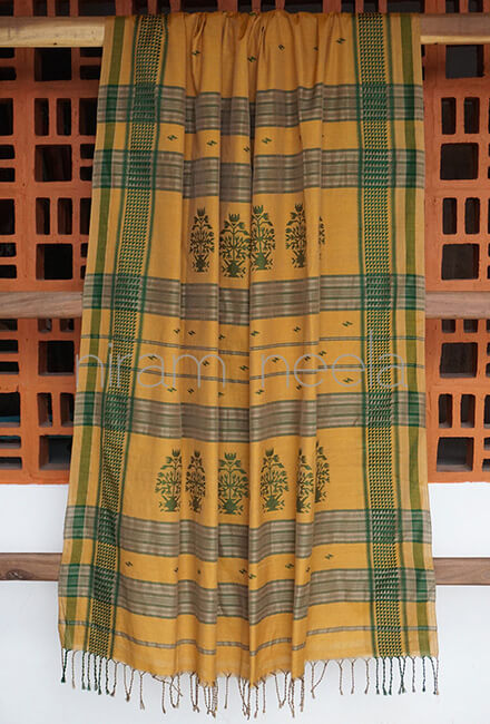 Ochre and green Sausar cotton saree - Niram Neela