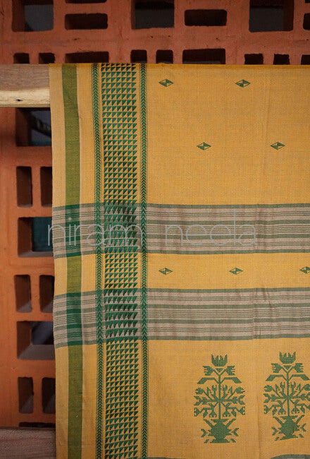 Ochre and green Sausar cotton saree - Niram Neela