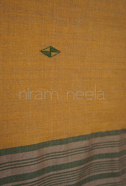 Ochre and green Sausar cotton saree - Niram Neela