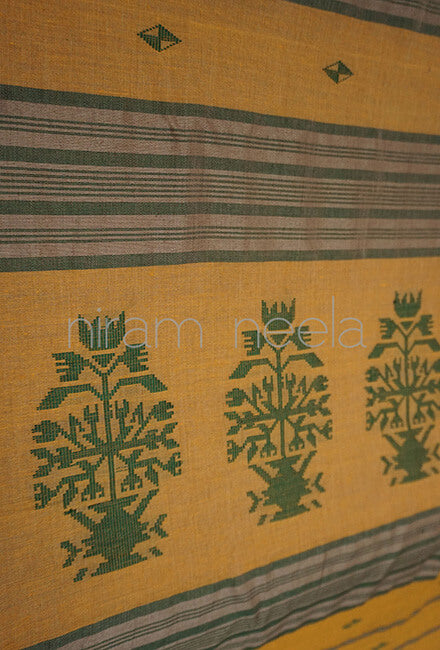 Ochre and green Sausar cotton saree - Niram Neela