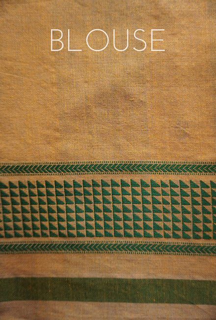 Ochre and green Sausar cotton saree - Niram Neela