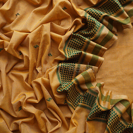 Ochre and green Sausar cotton saree - Niram Neela