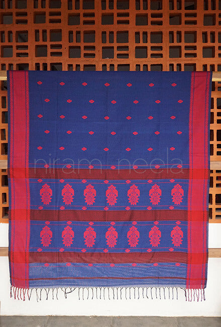 Blue and red Sausar cotton saree - Niram Neela