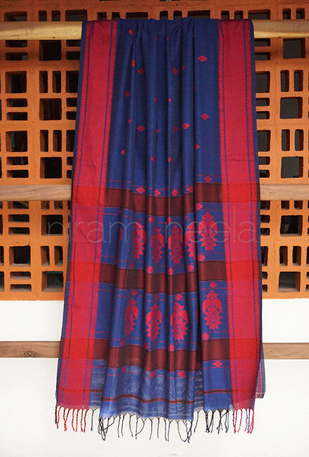 Blue and red Sausar cotton saree - Niram Neela