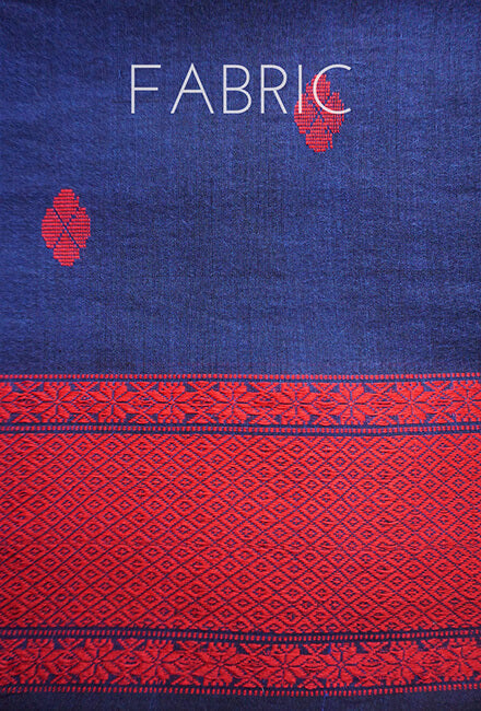 Blue and red Sausar cotton saree - Niram Neela