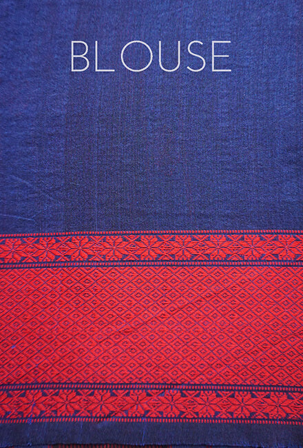 Blue and red Sausar cotton saree - Niram Neela