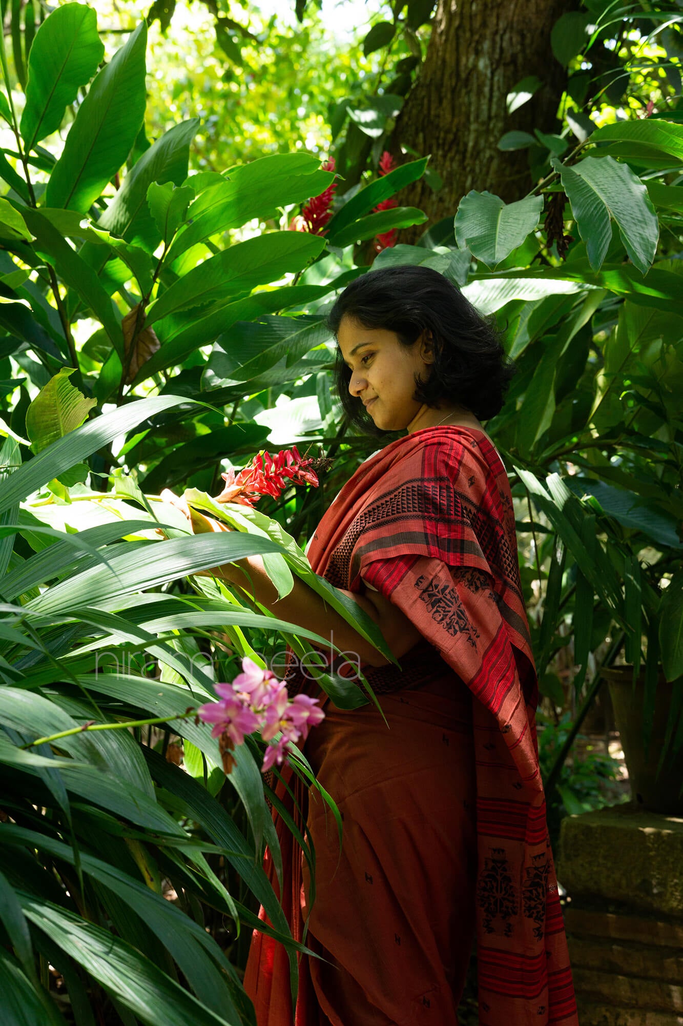 Red and black Sausar cotton saree - Niram Neela