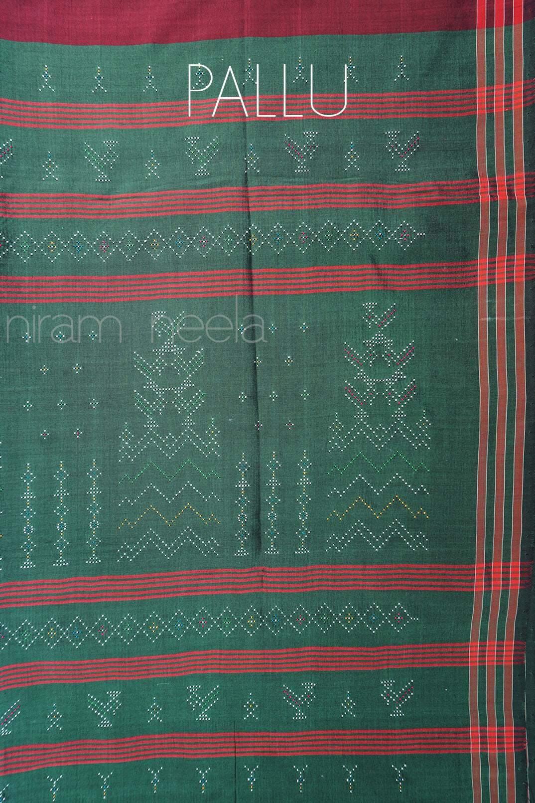 Maroon and green Tangaliya silk cotton saree - Niram Neela