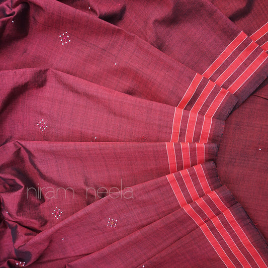 Maroon and green Tangaliya silk cotton saree - Niram Neela