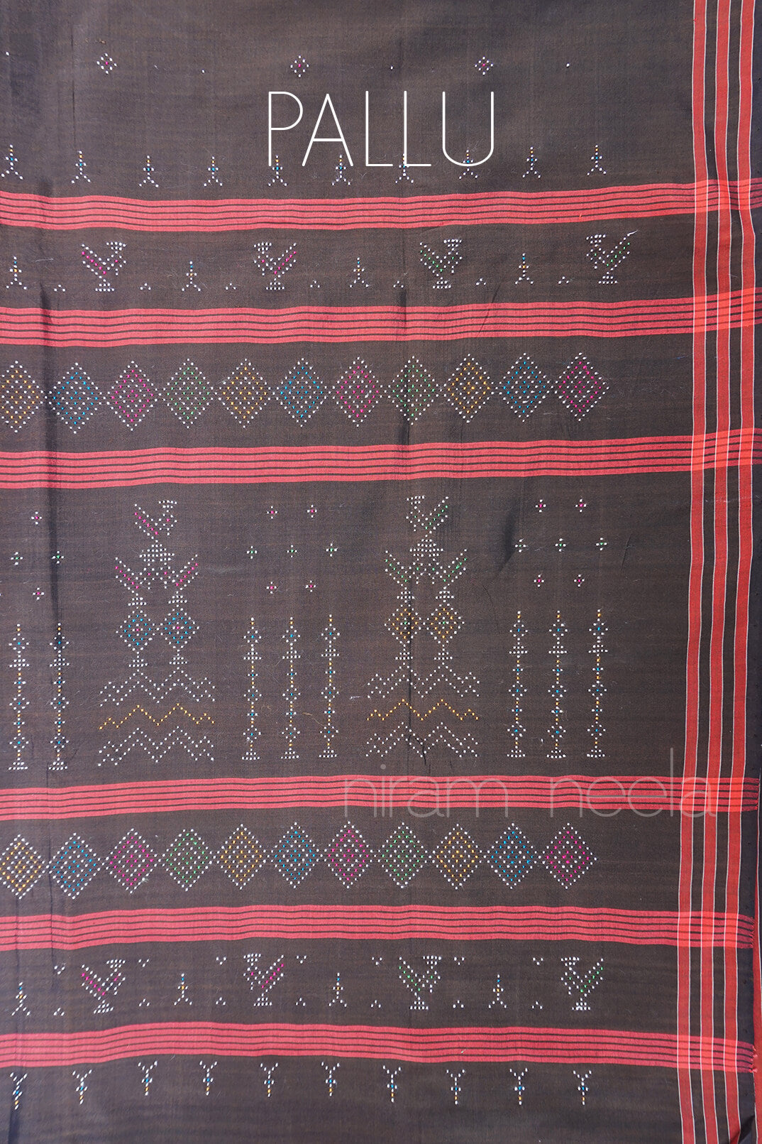 Brown and red Tangaliya silk cotton saree - Niram Neela