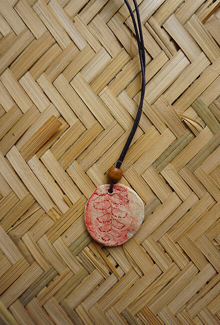 Ivory and red fern handmade ceramic neckpiece - Niram Neela