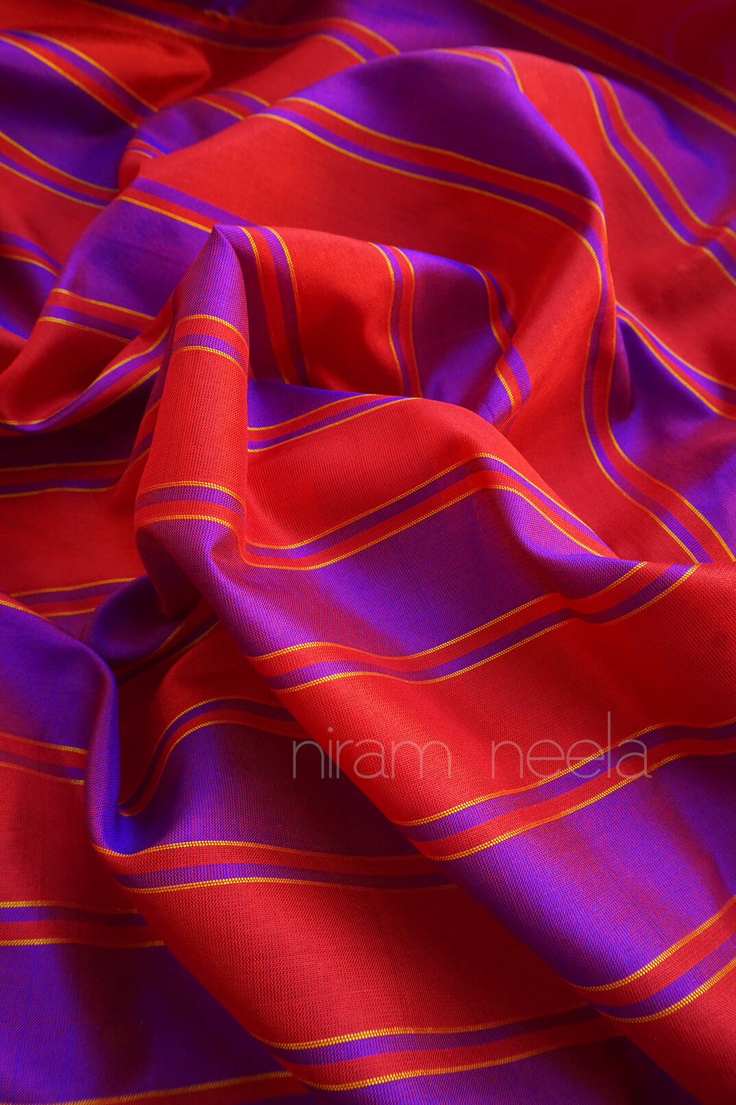 Red and purple striped Uppada soft silk saree | Niram Neela