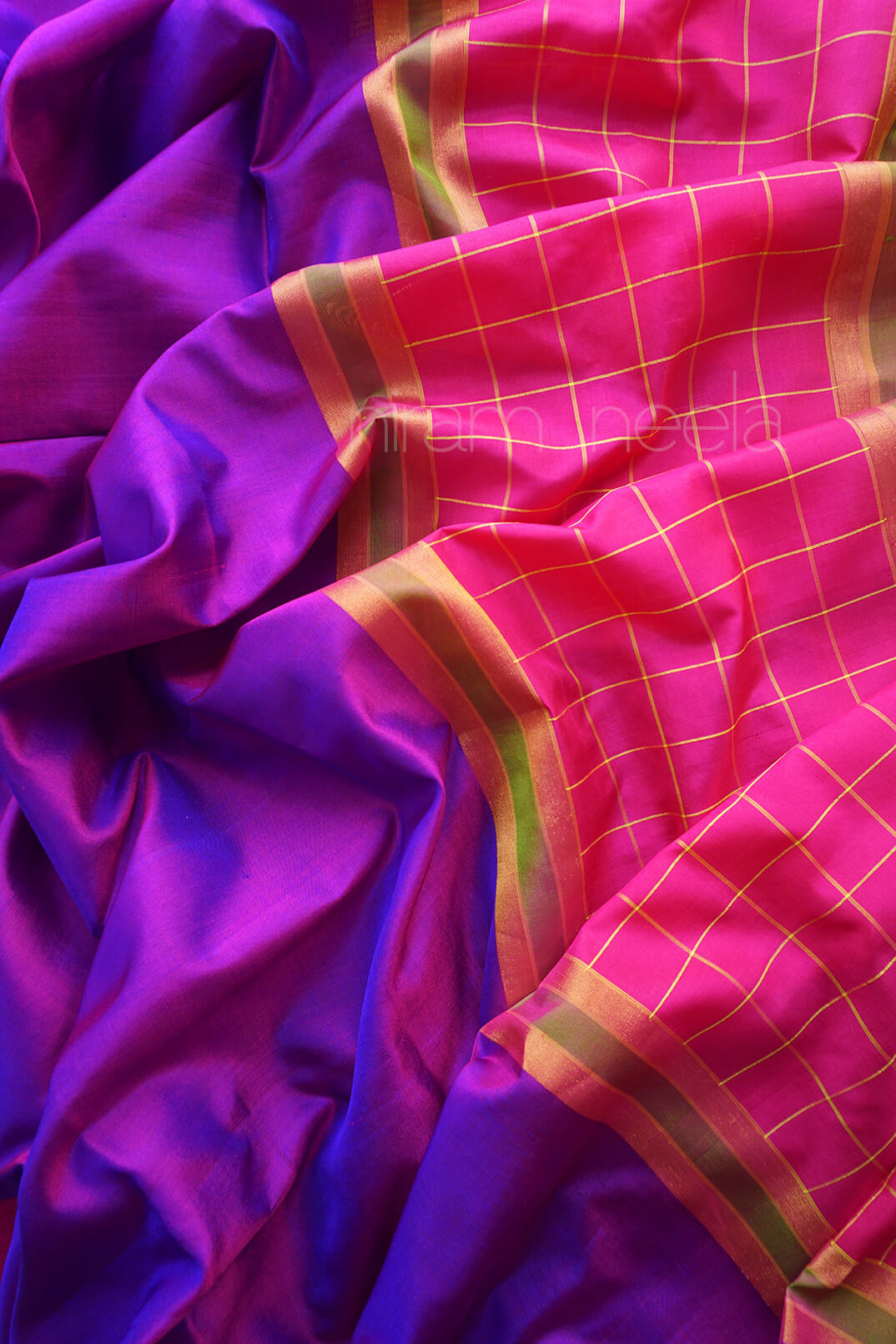 Purple and green Uppada soft silk ikat saree | Niram Neela