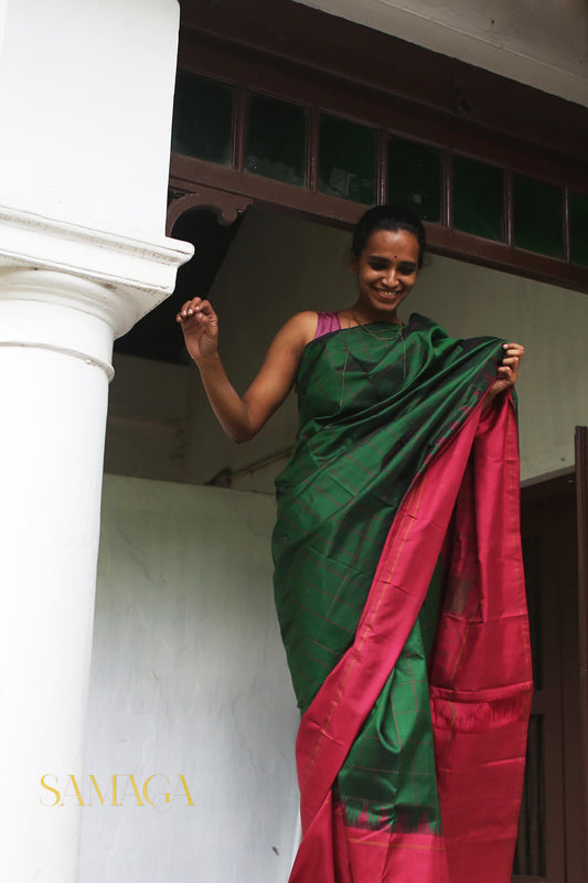 Green and Onion pink Arni silk saree- - Niram Neela