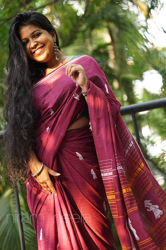 Purple and white Gollabhama cotton saree - Niram Neela